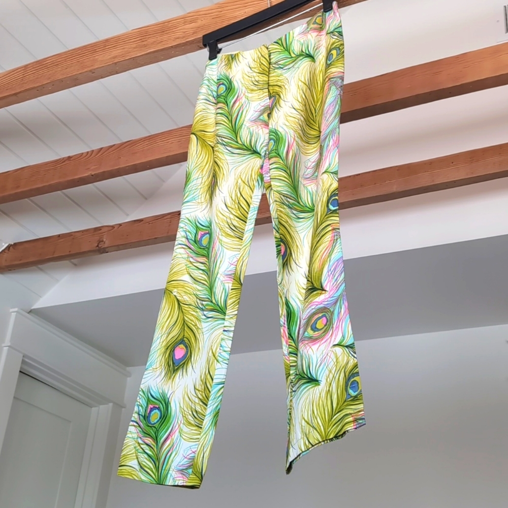 Nanette Lepore raw silk peacock print pants- Sz 4